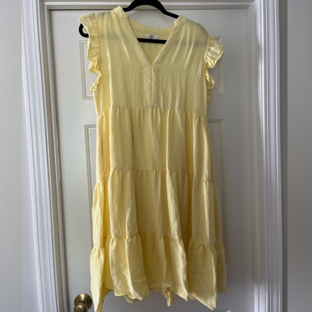 Yellow Ruffle Sleeve Tiered Dress